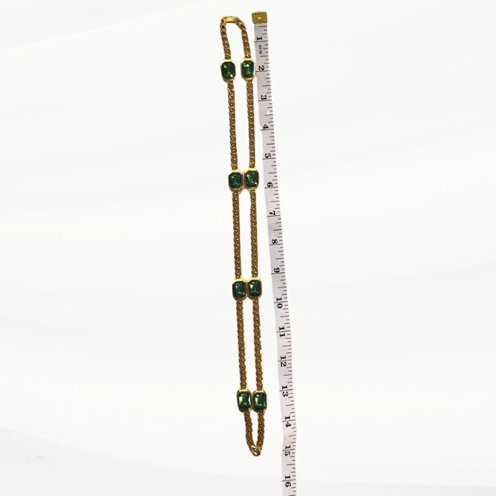 Chunky Gold Cuban Link Chain with Faux Emeralds - Picture 5 of 6